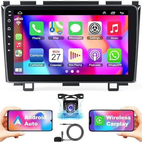 Car Stereo Radio for Honda CRV 2007-2011, Android 12.0 (4G RAM 64G ROM) 9 Inch 5G WiFi CRV Radio Support Carplay/Android Auto,GPS Navigation with Bluetooth,Backup Camera 1080P,SWC/FM Radio Cover