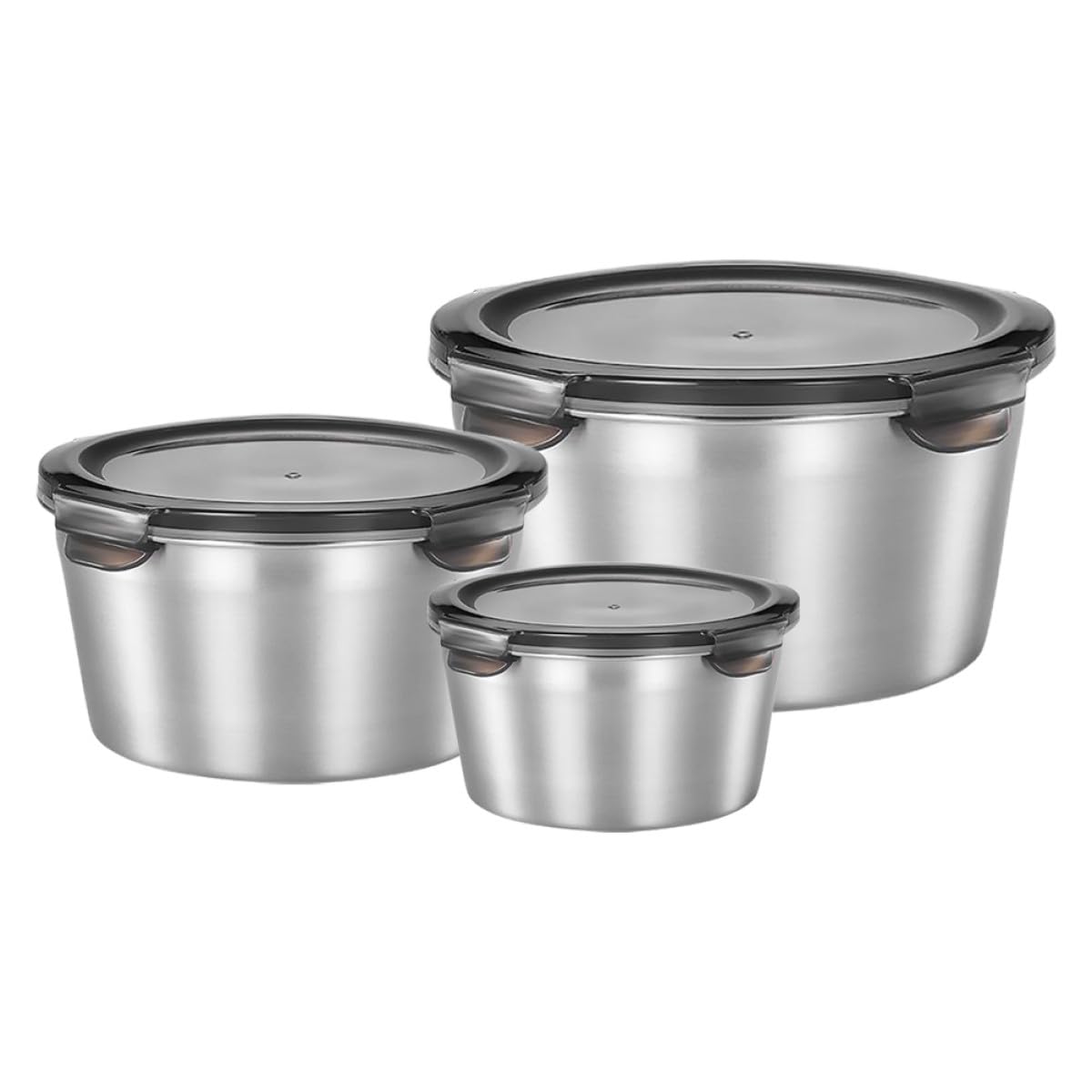 jojofuny Recipientes de Acero Inoxidable con Tapa, 3 Piezas 600-2200 Ml | Plata, 304 Acero y Pp, para Café y Té Floral, Fácil de Limpiar, sin Rebabas, Uso Prolongado