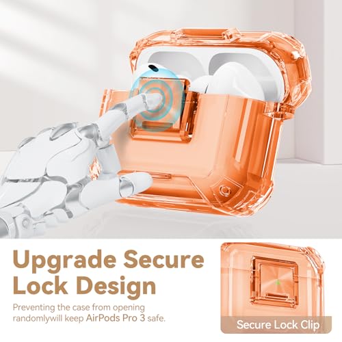Image of for AirPods Pro 3 Case with Safety Lock,Clear Case Soft TPU Shock-Proof Protective Cover with Cute Bling Keychain and Cleaner kit for Women Girls-Clear Orange