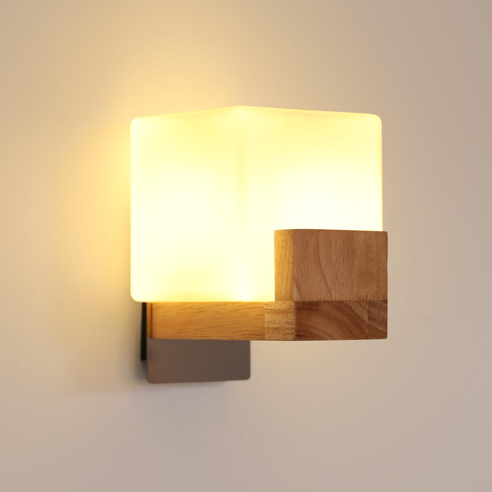 DELIPOP Aplique Pared Interior Madera, G9 Lámpara de Pared Vintage con Pantalla de Vidrio, Iluminación Interior Luz de Pared 3000K/4500K/6500K para Sala de Estar, Dormitorio, Escalera