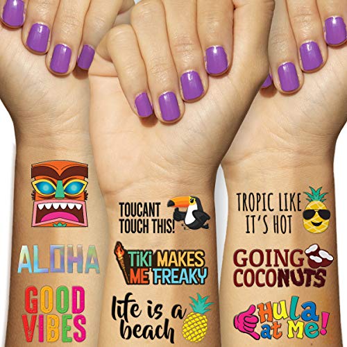 Luau theme temporary tattoos - hawaii - aloha -tropical - tiki - …
