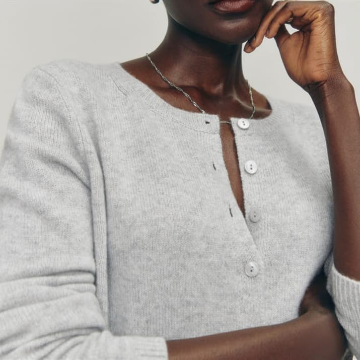 Image of Women Knit Cropped Cardigan Long Sleeve Crewneck Sweater Lightweight Knit Cardigan Casual Fall Going Out Streetwear(Light Grey,M)