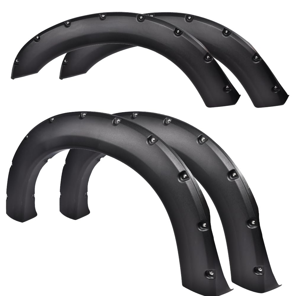 CNNELL Fender Flares Kit Compatible with 1999-2007 Ford F250 F350 Super Duty, (Does Not Fit Dually Models), Front Rear Fenders Rugged Textured Black Finish Pocket Rivet Style 4pcs