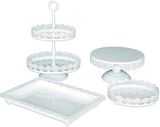 Cake Stand Set 4 Pieces Lace Edge White Dessert Table Wedding Party Shower Event Supplier Sweet Decoration