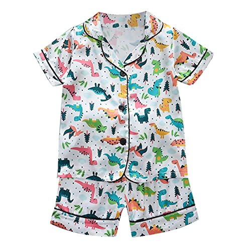 Baby Girls Boys Silk Satin 𝐏ajamas 2 Piece Button-Down Sl𝐞epwear Summer Short Sleeve 𝐋oungewear Kids Toddler Cute 𝐏js