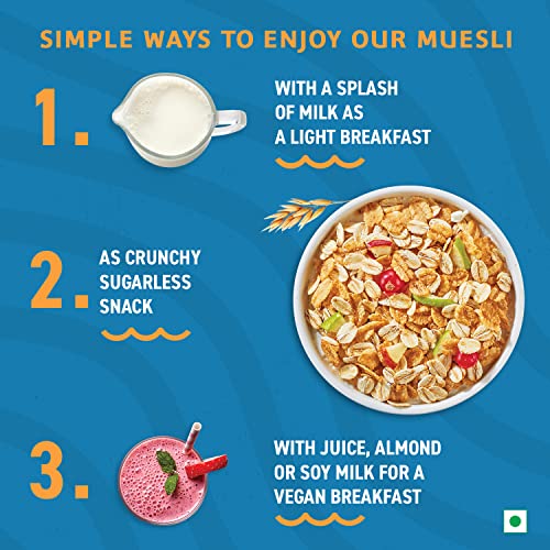 Image of Bagrry's No Added Sugar Muesli 2kg (Pack of 2, 1kg Each) Jar | 0% Added Sugar | 90% Whole Grains | 60% Fibre Rich Oats | High Fibre & Source of Protein | Plant-Based Breakfast Cereal | No Nuts, No Corn Flakes | No Preservatives | No Palm Oil