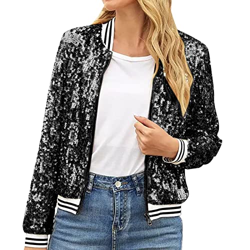 Veste Paillettes Femme Vestes Sequins Bomber à Paillettes Blouson Paillette Sparkly Veste Brillante Scintillante Paillette Cardigan Haut Tops Bolero Chic et...
