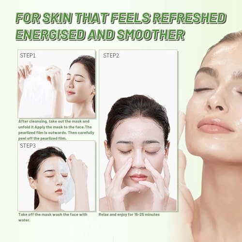 Cucumber Face Mask, 5pc Hydrating Face Masks, Hyaluronic Acid Anti Aging Soothing Brightening Skin Face Sheet Masks,Replenish Moisture Skin Brightening Skin Barrier Repair Moisturising Face Mask - Image 8