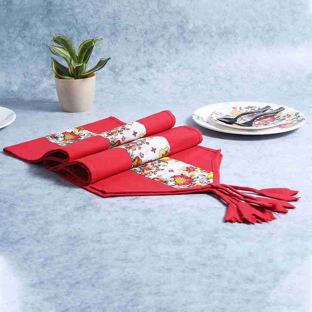Wonderchef Como Table Runner with Floral Print- Red - Image 3 thumbnail