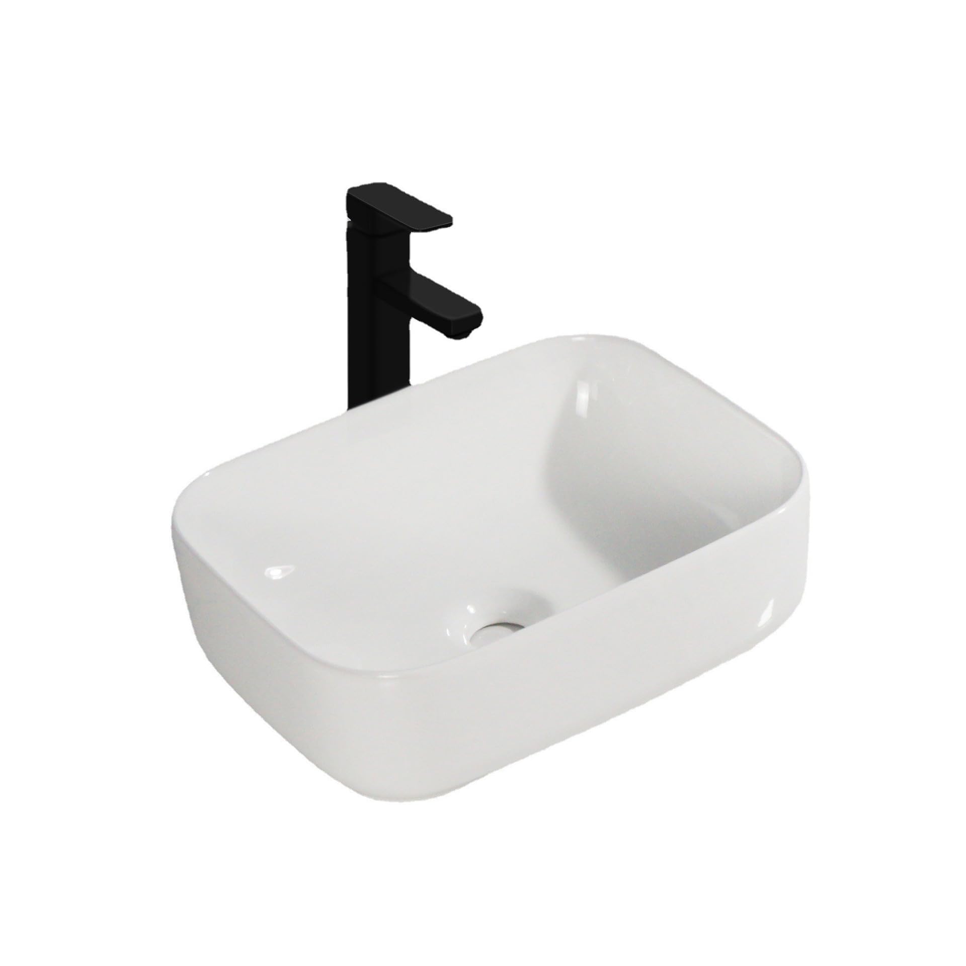 Évier de vidange en céramique blanche carré arrondi compact TUSUOD pour meuble de cuisine et salle de bain