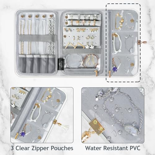 MATEIN-Jewelry-Travel-Case-for-Women-Large-Jewelry-Holder-Organizer-with-Transparent-Pockets-Foldable-Jewelry-Roll-Bag-for-Necklace-Earring-Ring-Storage-Mothers-Day-Gifts-for-Mom-Beige MATEIN Jewelry Travel Case for Women Large Jewelry Holder Organizer with Transparent Pockets Foldable Jewelry Roll Bag for Necklace Earring Ring Storage Mothers Day Gifts for Mom Beige