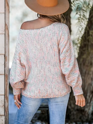 Image of CUPSHE Womens Colorful Knitted Sweater Long Sleeve Boat Neck Casual Loose Pullover Jumper Tops