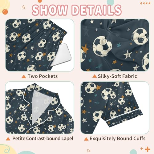 senya Space Star Football Satin Summer Pajama Sets Silk Short Sleeve Button Down Sleepwear3