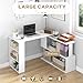 HOMCOM L Shaped Desk, Corner Computer Desk, 360 Degree Rotating Home Office Desk with Storage Shelves, Writing Table Workstation, White