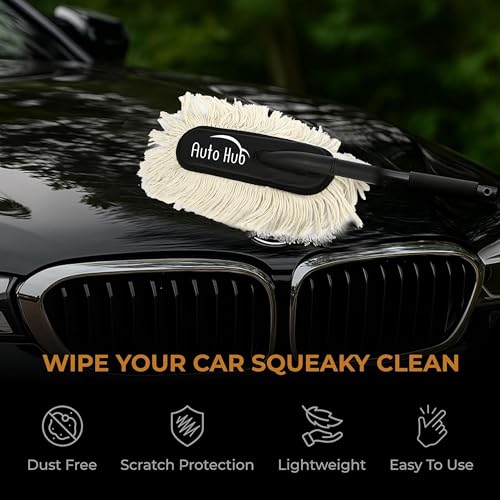 Image of Auto Hub Microfiber Car Duster with Long Handle - Lint-Free, Scratch-Free Car Cleaner Brush, Paraffin Wax Coated, Car Cleaning Brush for Exterior - Car & Bike, Storage Bag