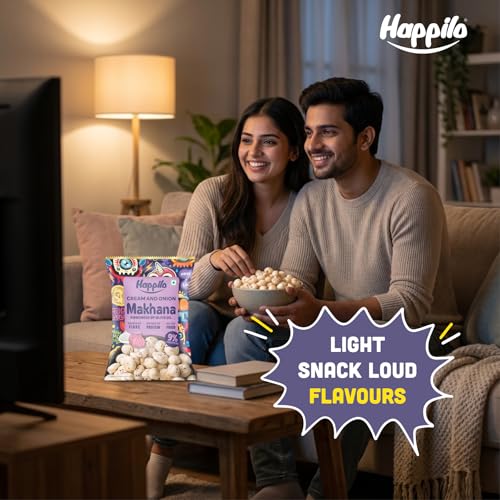 Image of Happilo Premium Super Snack Makhana Cream & Onion 55g (Pack of 3) | Roasted Foxnuts, Phool Makhana | Tasty & Crunchy Snacks