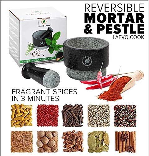 image for Laevo Granite Mortar and Pestle Set - 5.5 Inch, 17.5 Oz - Unique Doubl
