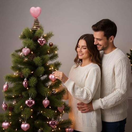 Adornos para árbol de Navidad en forma de corazón con purpurina Ceenna 6