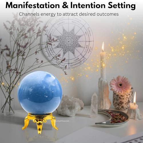 Image of Certified Angelite Crystal Ball for Meditation - Premium Crystal Vastu Items for Home and Feng Shui Items for Good Luck - Ideal for Pooja Supplies and Spiritual Practices (1.5 inch Inch)