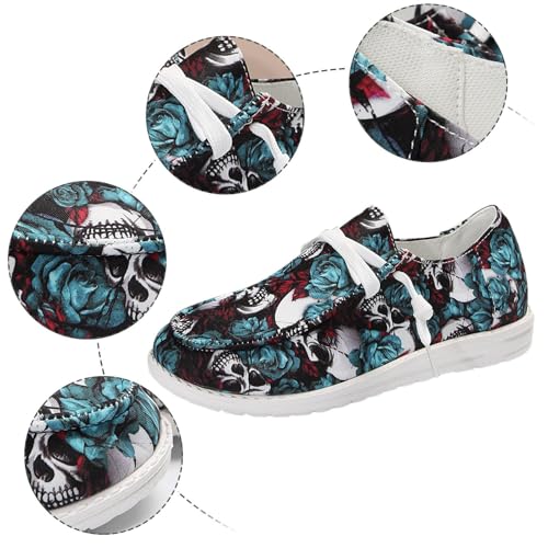 Women's Fashion Halloween Canvas Sneakers 2025,Skeleton Pumpkin Printed Low Top Lace up Walking Shoes Breathable Comfortable,Casual Flat Slip-On Shoes Pumpkin3