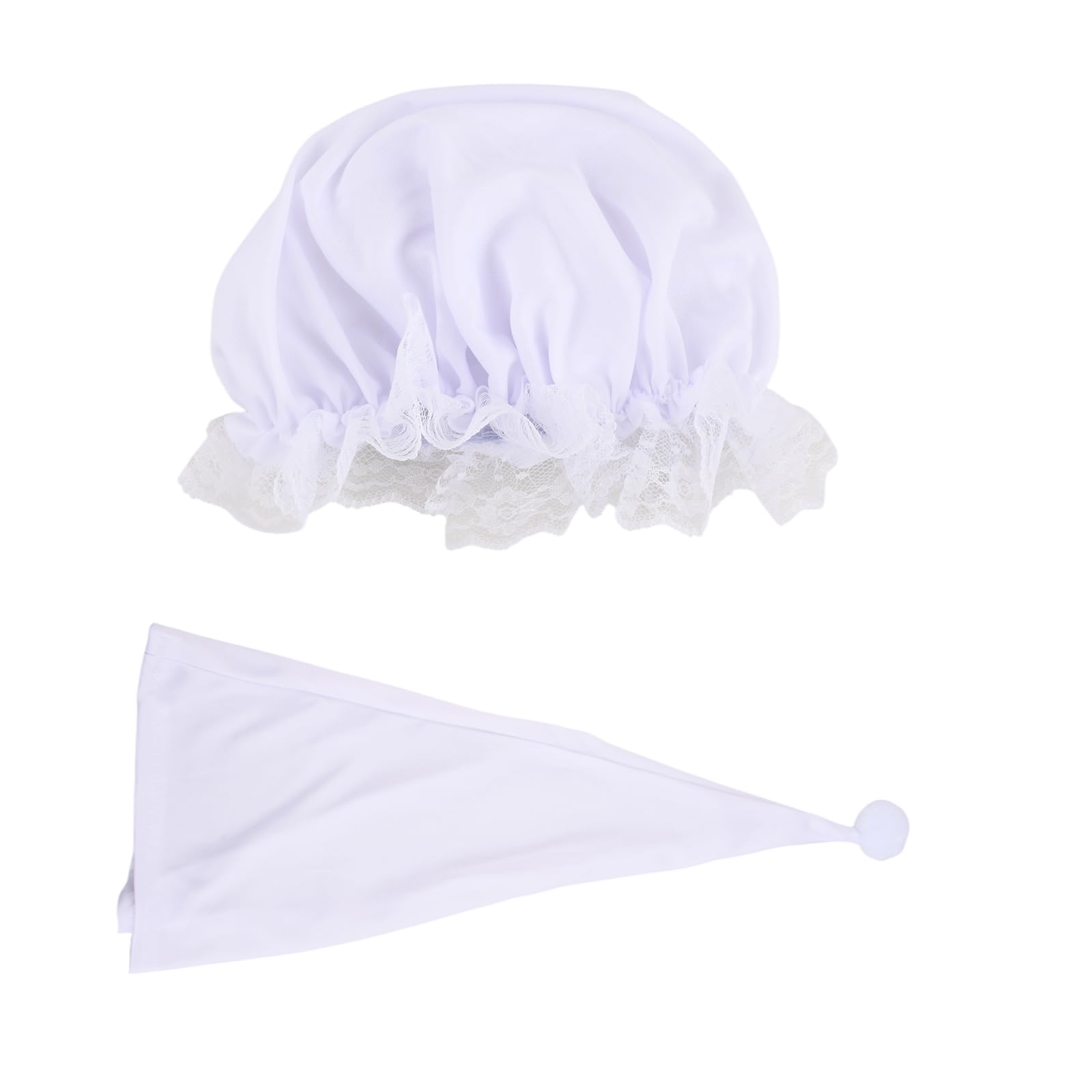FooYee Victorian Bonnets for Women, Night Cap with Lace, White bonnet, Maid Outfit Accessories for Victorian School History Day and World Book Day/Week, Including Scrooge Hat (2 Pieces)