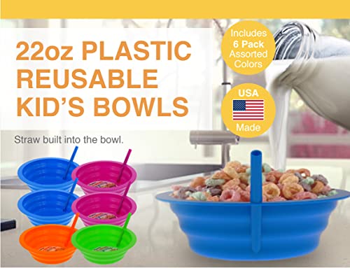Arrow Home Products Sip-A-Bowl Set, 22Oz, 6Pk - Bpa Free Straw Bowls For Kids To Sip Up Every Drop Without The Mess -Made In The Usa, Great For Cereal, Ice Cream, Soup, Milk-Blue, Pink, Green, Orange #TOP1