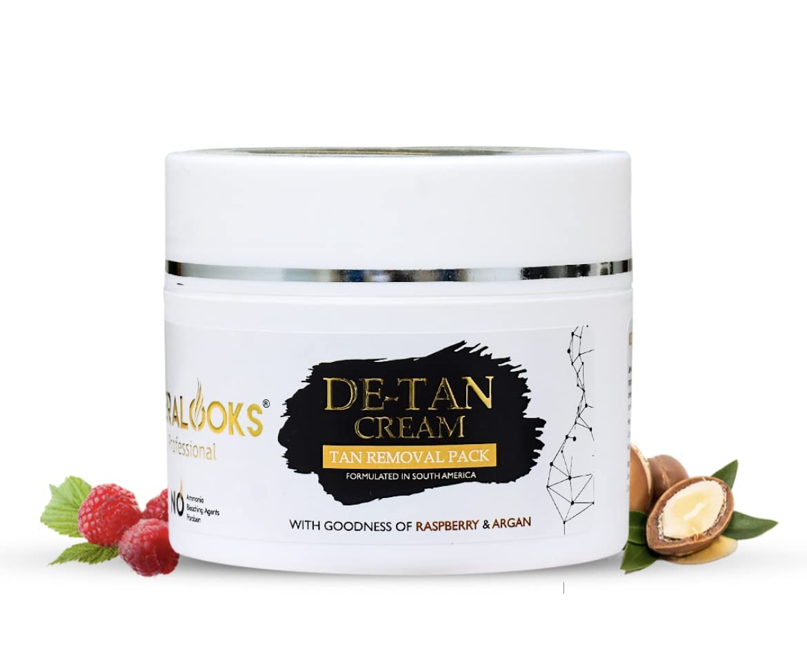Keralooks Professional® De-Tan Tan Removal Cream & Sun Damage Protection with Argan Oil â€“ Skin Brightening and Even Tone Treatment â€“ Nourishing and Hydrating for All Skin Types â€“ 200gm