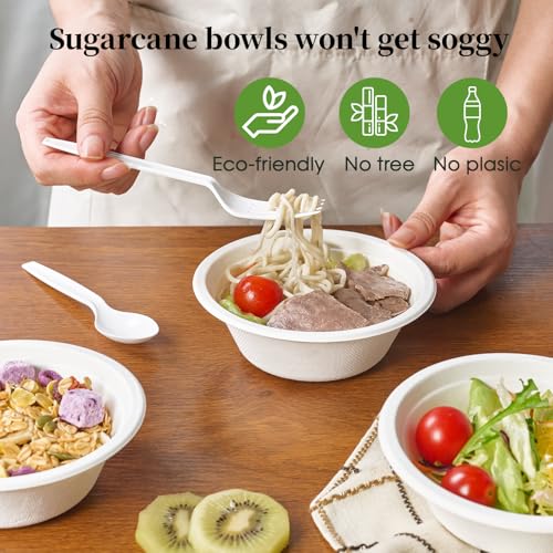 ECOLipak 150 Pack 12 oz Paper Bowls Disposable, Heavy-Duty Biodegradable Compostable Bowls Made of Natural Sugarcane Bagasse, Suitable for Salad, Dessert, Milk, Cereals 8