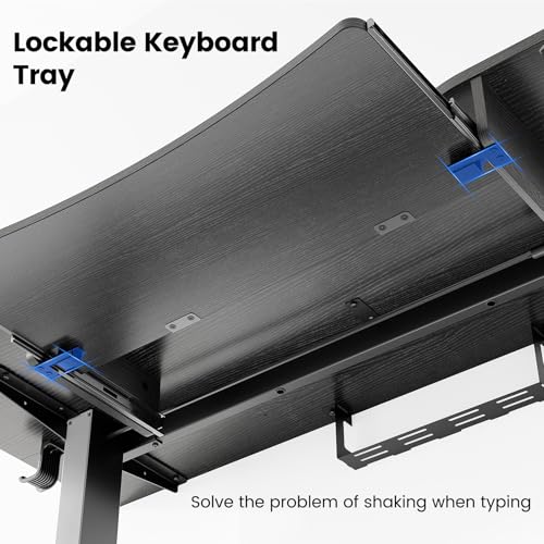 Image of HUANUO 55 inch x 26 inch Electric Standing Desk with 2 Drawers & 26.7 inch Large Keyboard Tray, C-Clamp Mount Compatible, Adjustable Computer Desk for Home Office, Stand Up Desk with 4 Height Presets, Black