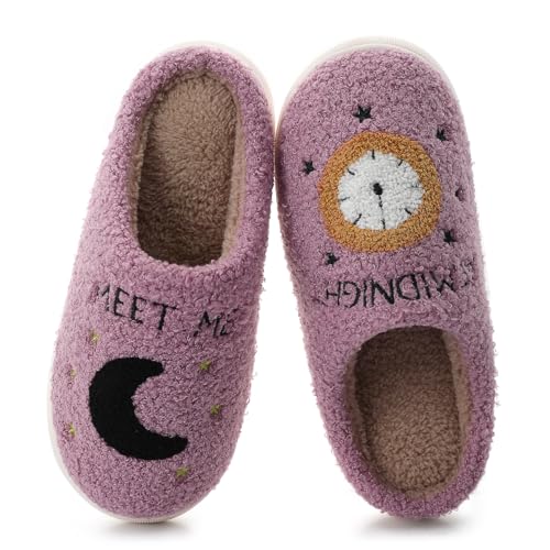 Menore Meet Me At Midnight Slippers for Womens Mens Soft Warm Fuzzy House Slides Memory Foam Lightweight Slip-on Slippers Indoor Outdoor