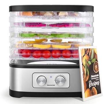 Seeutek Máquina desidratadora de alimentos, 5 bandejas sem BPA, controle de temperatura ajustável para carne seca, frutas, legumes, inclui livro de receitas e 4 sacos de armazenamento reutilizáveis