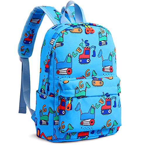 Zicac Kinderrucksack Jungen Bagger Kleinkind Schule Tasche Rucksack Kinder Kindergartenrucksack Daypack Cartoon Münze Geldbörse for 3-5 Jährige,Geschenk zum Kindertag (Himmelblau)