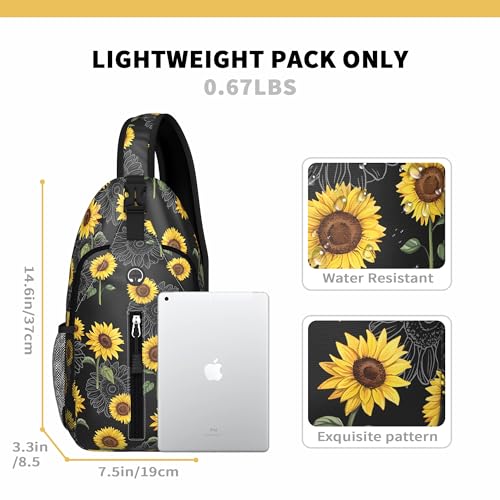 Image of Sunflower Sling Bag For Women Men Small Crossbody Bags Mini Water Resistant Casual Chest Bag Backpack Shoulder Daypack For Travel Hiking