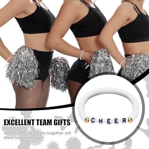 Image of Landical 24 Pcs Cheerleader Gifts Stackable Clay Bead Cheer Bracelets Friendship Bracelets Senior Night Cheer Gifts for Girls(White)