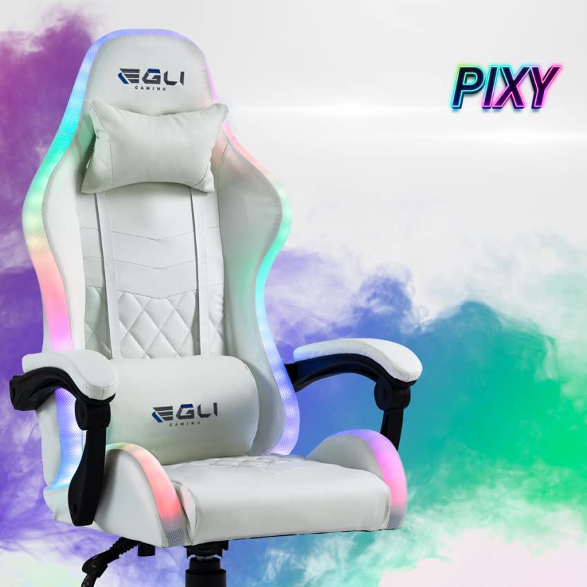 Produce Shop Silla Gaming Blanca ergonómica reclinable LED sillón con cojín Pixy