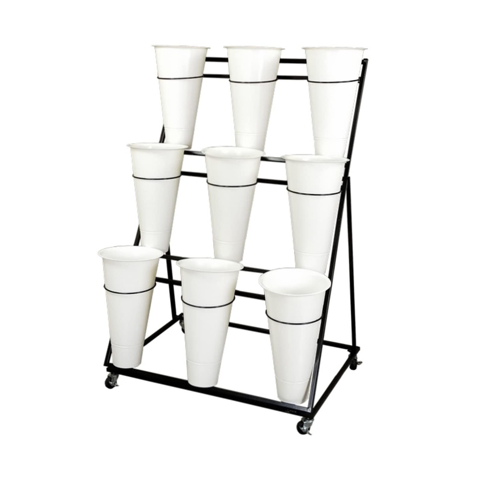 XBTGS Flower display stand - indoor plant stand, heavy-duty mobile metal plant stand with wheels and bucket, home flower pot stand, wrought iron flower cart with whee,White-9 Bucket