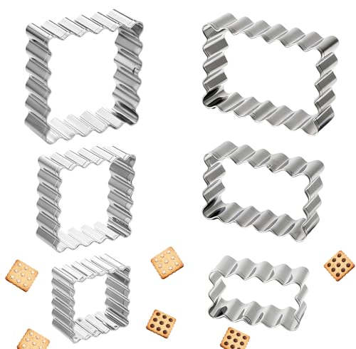 6 PCS Cortadores de Galletas Rectangulares Dentados, Galletas de Acero Inoxidable, Cortadores de Galletas Ondulados, para Galletas, Pasteles, Galletas