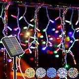 つららイルミネーション ソーラー充電 120球 9m IP44防水 耐久性up 全5色 8パターン点灯 コントローラー付き ソーラーライト 大型ソーラーパネル ガーデンライト LED メモリー機能 省エネ クリスマス 夜間自動点灯 照明 クリスマス/ハロウィン/パーティー/バレンタインデー/新年/祝日/結婚式/誕生日/学園祭屋外/室外/室内/庭対応 飾りライト