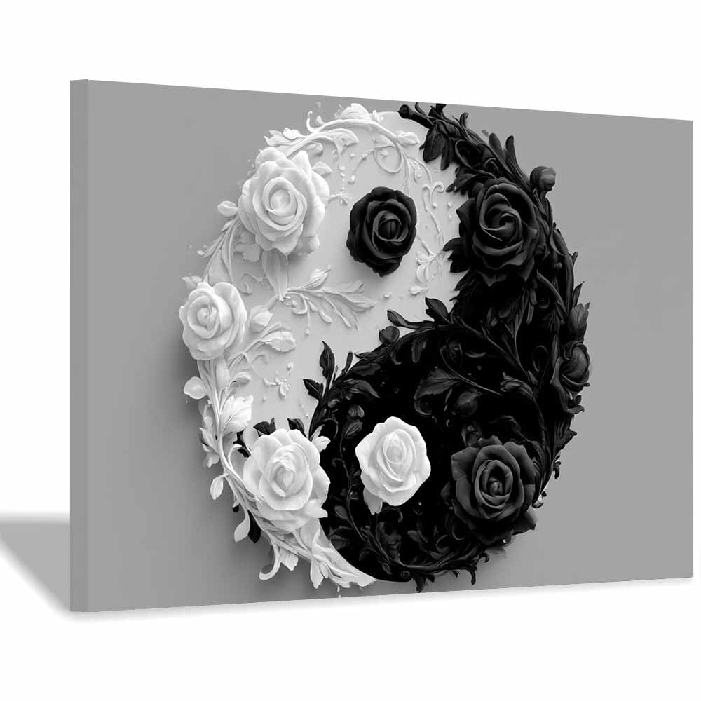 HOQIU Black And White Pictures Monochrome Ros Yin Yang canvas wall art, painting and decor, for Living Room Bedroom Home Decoration(Multicolor)-70x100cm Framed