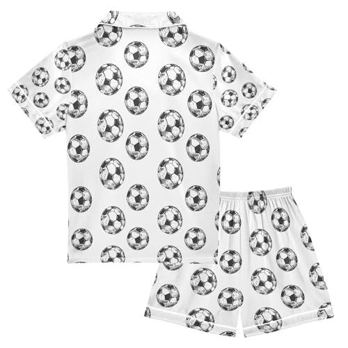 senya Soccer Balls Black White Satin Summer Pajama Sets Silk Short Sleeve Button Down Sleepwear2