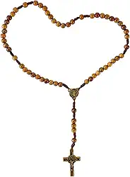 Terço Colar São Bento 30cm em Madeira com Medalhas em Metal para Oração