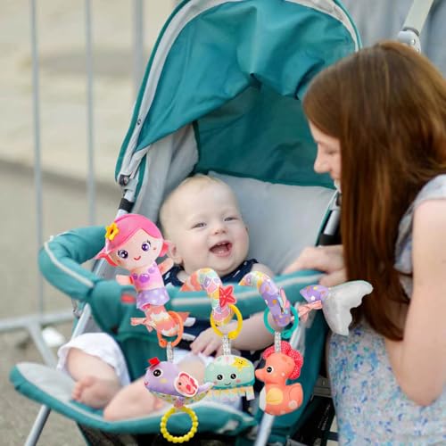 Image of Car Seat Mobile Toys, Activity Mermaid Ocean Plush Toy for Infants Baby Stroller Bar Crib Bassinet Mobile (Pink)