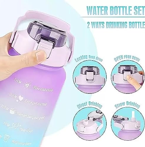 Image of Motivational Gallon with Time Marker WATER BOTTLE 2000 ml Water 2000 ml Bottle With Drinking Glass (Pack of 1, Multicolor, Silicone)