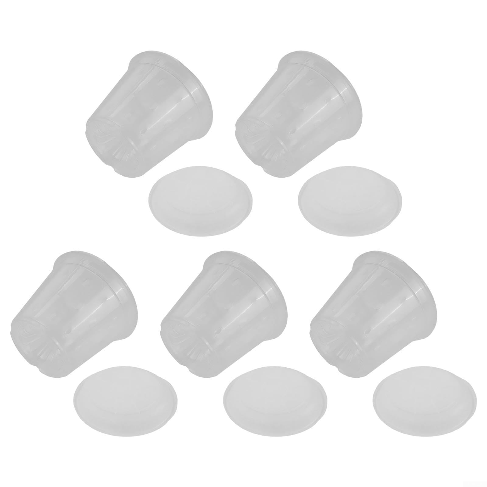Przezroczyste plastikowe doniczki z otworami i spodkami, białe, 17,2 x 14 cm, opakowanie 10 doniczek ze storczykami