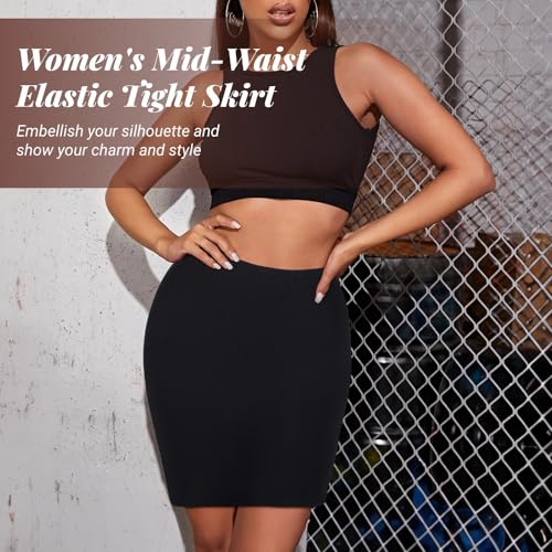 Y2K Bodycon Black Mini Skirt, Women'S Mid-Waist High-Stretch Fitted Skirt For Parties & Daily Wear4