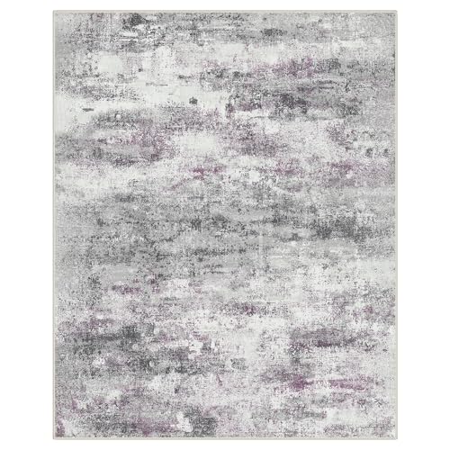 Image of BEIMO Area Rugs 8x10 for Living Room Bedroom, Modern Abstract Machine Washable Rug, Large Soft Low Pile Floor Carpet with Non Slip Backing for Dining Room, Grey /Purple