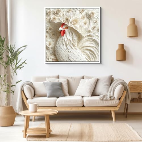 Floral Chicken Puzzles for Adults 1000 Pieces, Whimsical White Rooster Paper Cut Jigsaw Puzzles, Elegant Farm Animal Puzzle by PPuzzling - Image 6