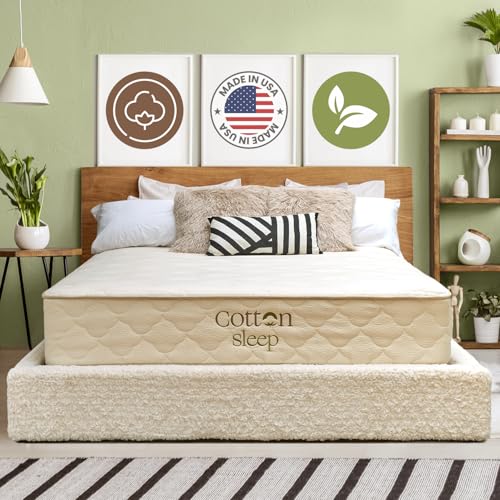 CottonSleep All Natural Mattress (100% Organic Cotton, Wool, & GOTS Latex, Made in The USA) Non Toxic, Fiberglass Free Hybrid Pocket Coil and Plush Foam Bed in A Box Medium Soft - Twin, 11'