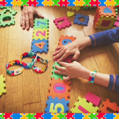 3 Pcs Autism Awareness Bracelet Wristband Elastic Puzzle Autism Jewelry Stretch Bracelet Gift for Women Men Colorful Motivational Jewelry for Adults3