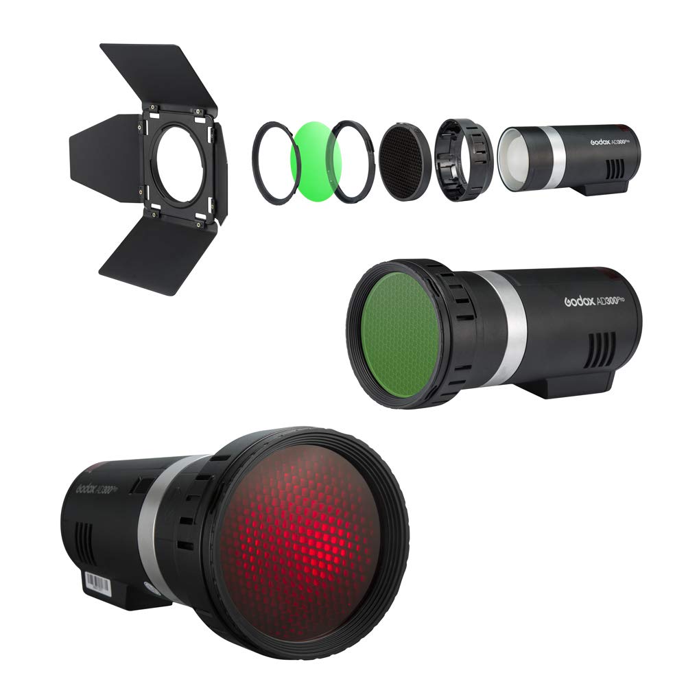 Godox BD-10 Barndoor Kit d'accessoires avec grille nid d'abeille et 4 filtres de couleur pour flash extérieur Godox AD300Pro